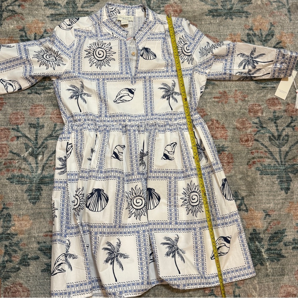 Calypso St Barth Seashell Blue and White Tile Patterned Dress - Picture 11 of 15